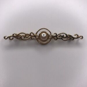 Vintage Monet Brooch Pin Signed Gold Tone Faux Pearl